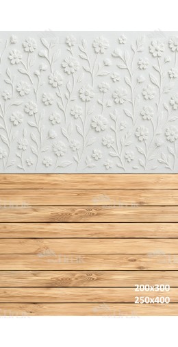 Tło fotograficzne „Biała ściana w kwiaty z jasną podłogą” | 3808